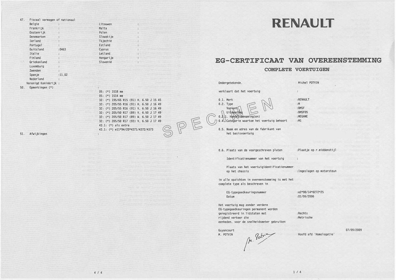 Vente de certificat de conformité Dacia